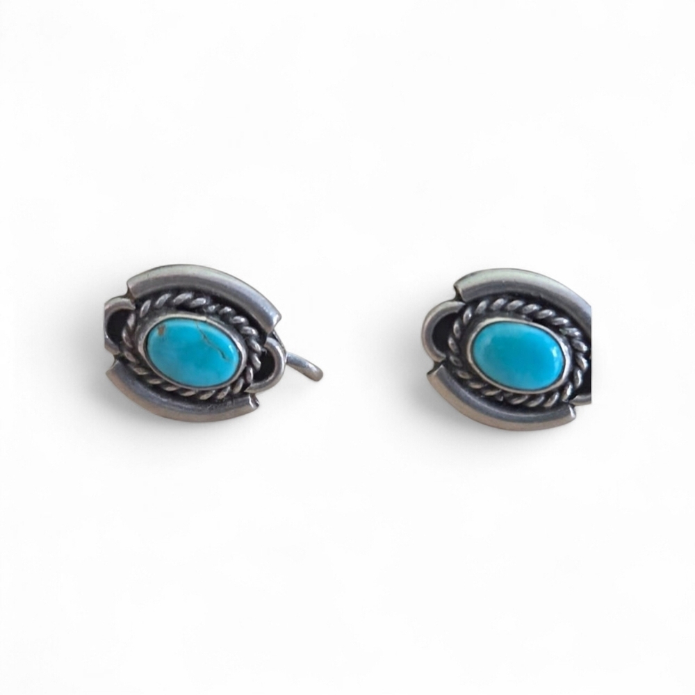 Vintage 1940s Southwestern Sterling Silver Turquoise Screwback Earrings Boho